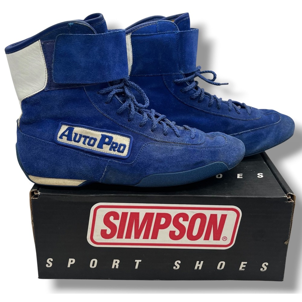 Simpson Race Products Auto Pro Racing Shoes Blue Suede Mens 9.5 56950 High Top